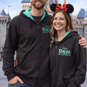 Disney Raya The Last Dragon Black Zip Up Sweatshirt Teal Lined Hood
